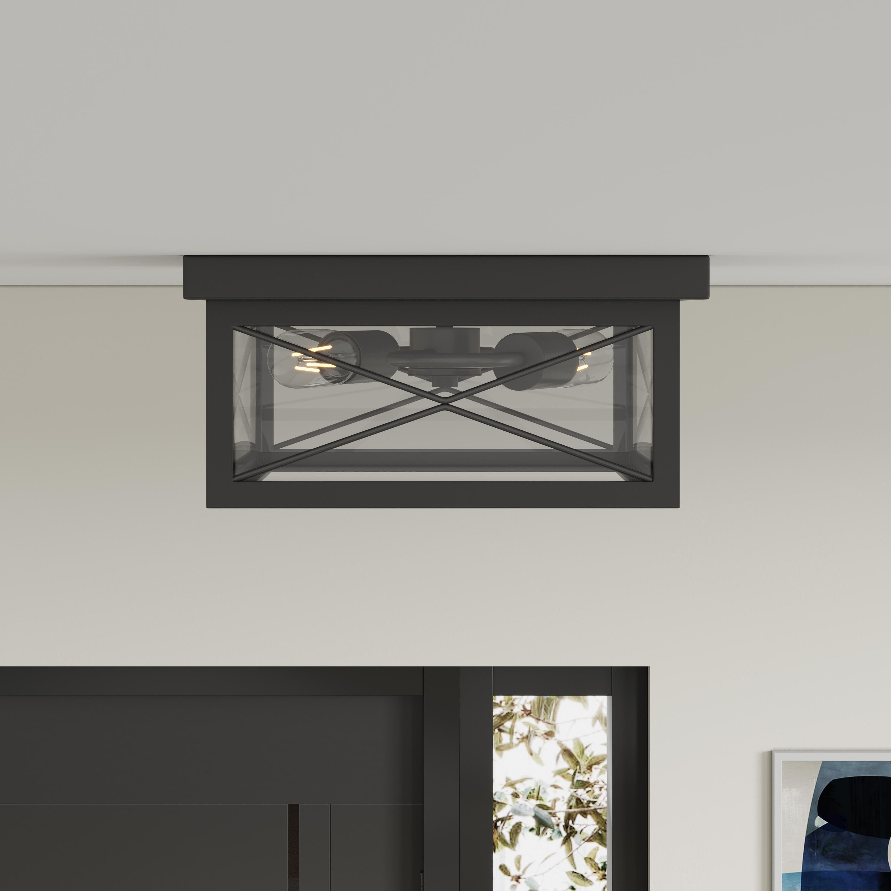 aiwen 12.2 in. 2-Light Black Flush Mount Metal Close to Ceiling Light Fixture - $45