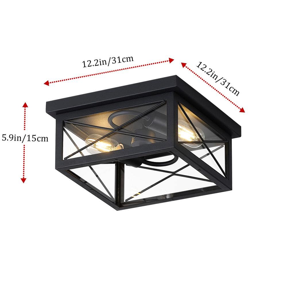 aiwen 12.2 in. 2-Light Black Flush Mount Metal Close to Ceiling Light Fixture - $45
