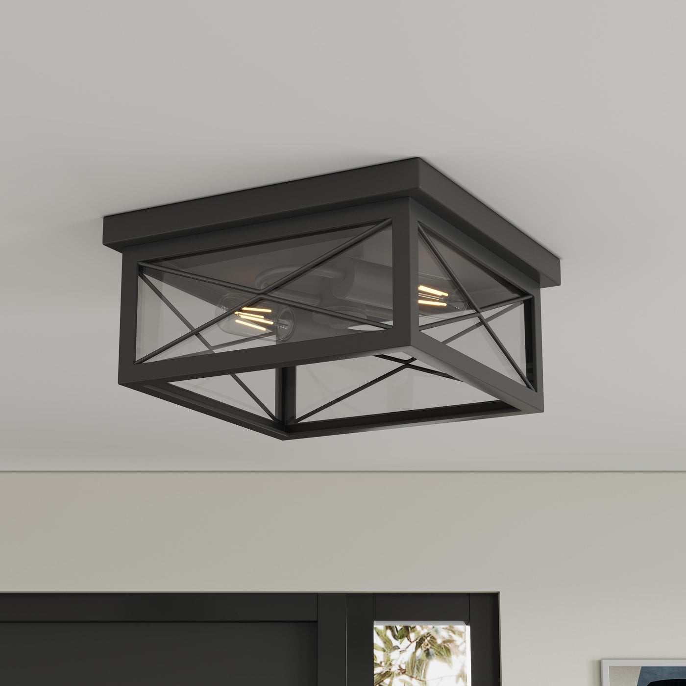 aiwen 12.2 in. 2-Light Black Flush Mount Metal Close to Ceiling Light Fixture - $45