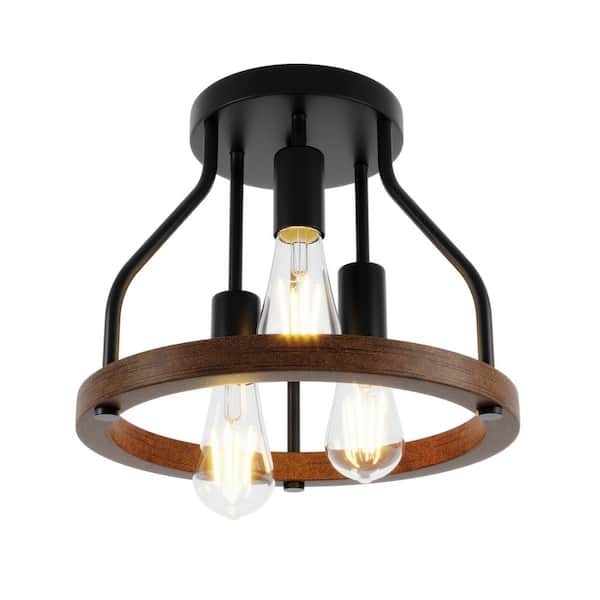 12.59 in. 3-Light Black Semi-Flush Mount Ceiling Light Kitchen Light Fixtures - $35