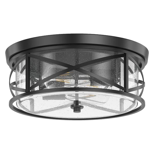aiwen Industrial 13.77 in. 2-Light Black Farmhouse Flush Mount Ceiling Light - $50