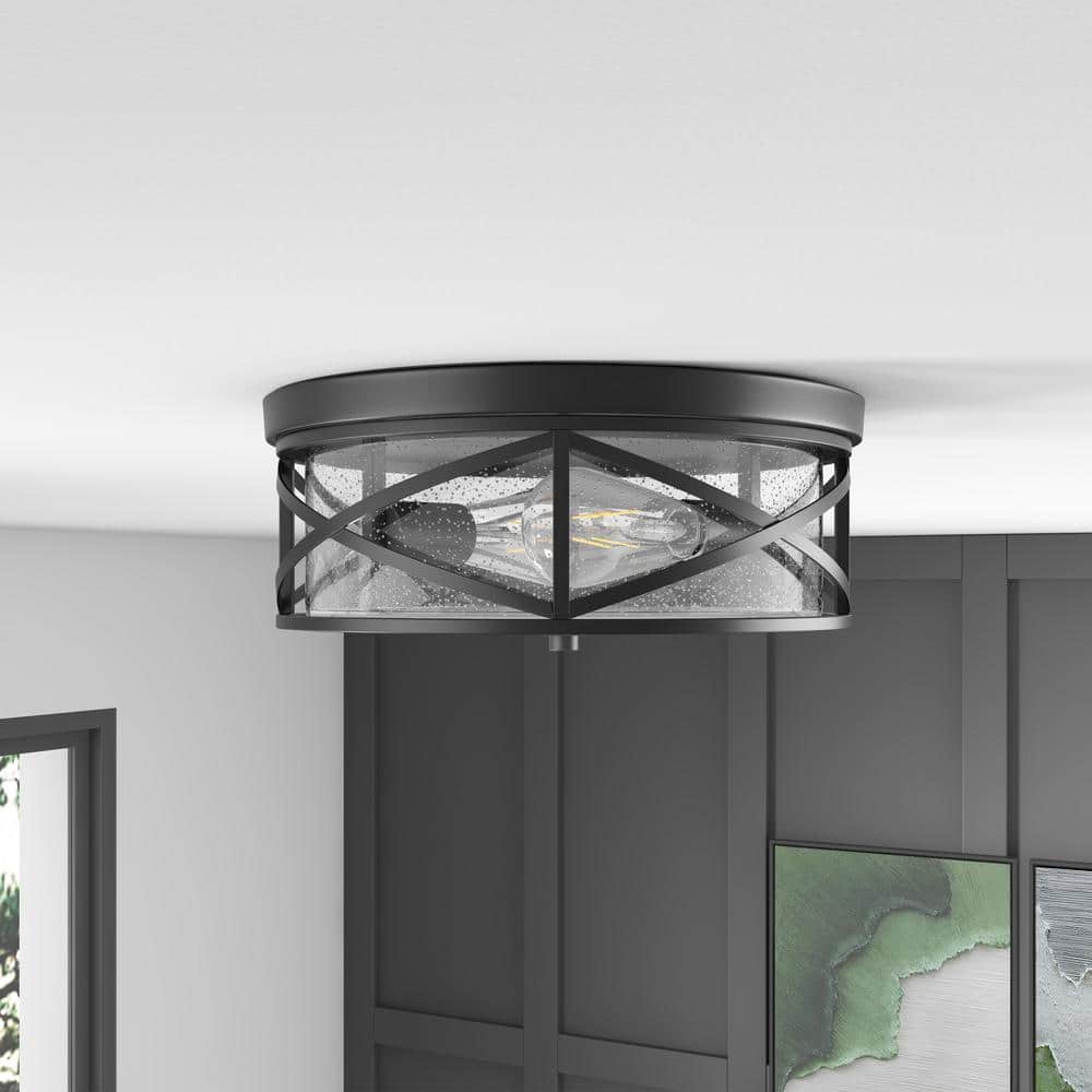 aiwen Industrial 13.77 in. 2-Light Black Farmhouse Flush Mount Ceiling Light - $50