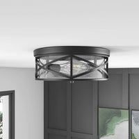 aiwen Industrial 13.77 in. 2-Light Black Farmhouse Flush Mount Ceiling Light - $50