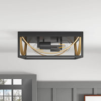 aiwen Modern 12.99 in. 2-Light Black and Gold Flush Mount Ceiling Light Fixture - $35