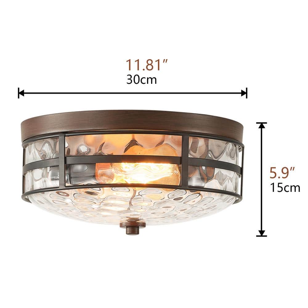 aiwen 12 in. 2-Light Farmhouse Black Flush Mount Ceiling Light - $45