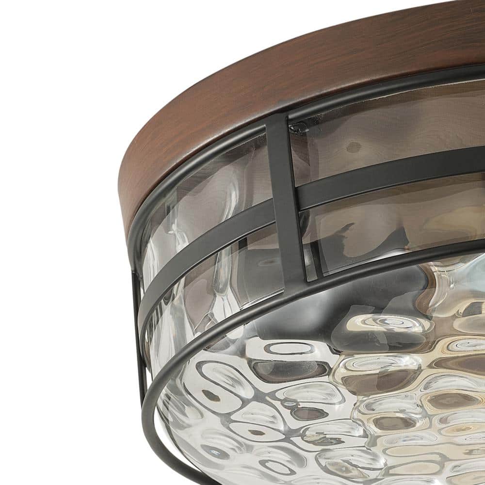 aiwen 12 in. 2-Light Farmhouse Black Flush Mount Ceiling Light - $45