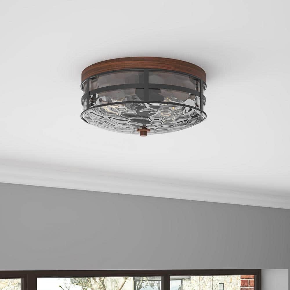 aiwen 12 in. 2-Light Farmhouse Black Flush Mount Ceiling Light - $45