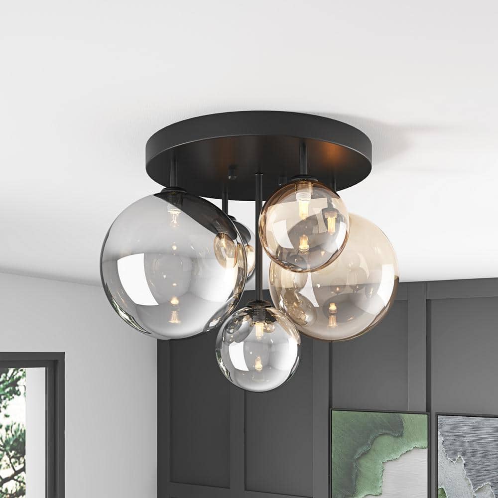 aiwen Modern 17.71 in. 5-Light Matte Black Semi Flush Mount Ceiling Light - $60