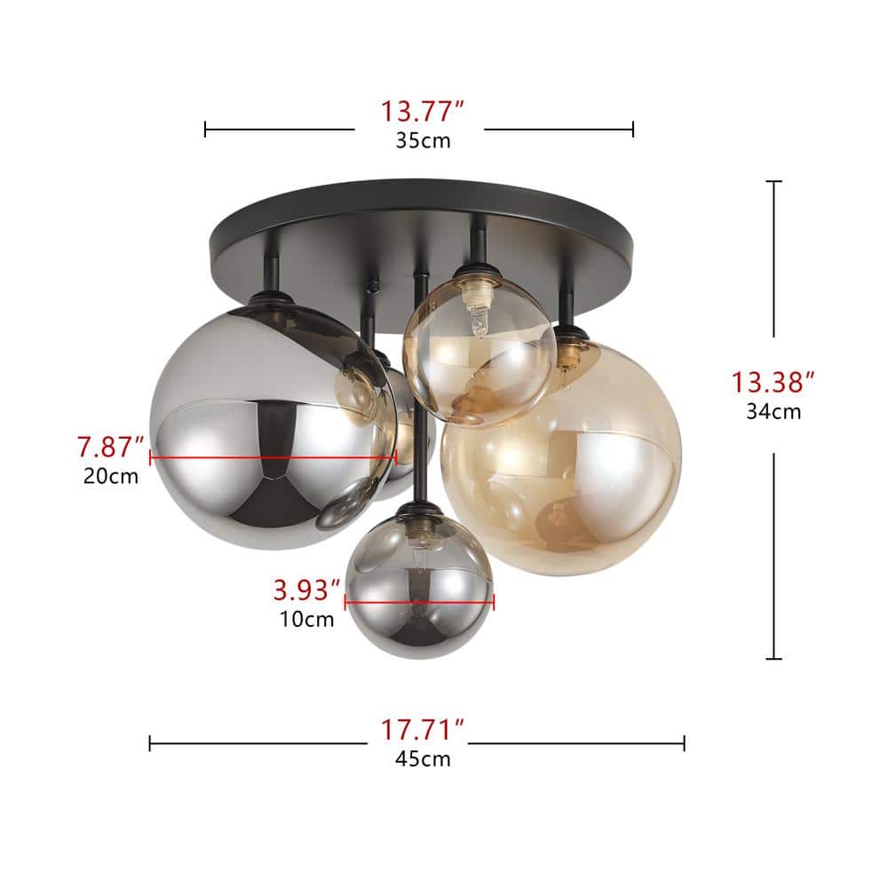 aiwen Modern 17.71 in. 5-Light Matte Black Semi Flush Mount Ceiling Light - $60