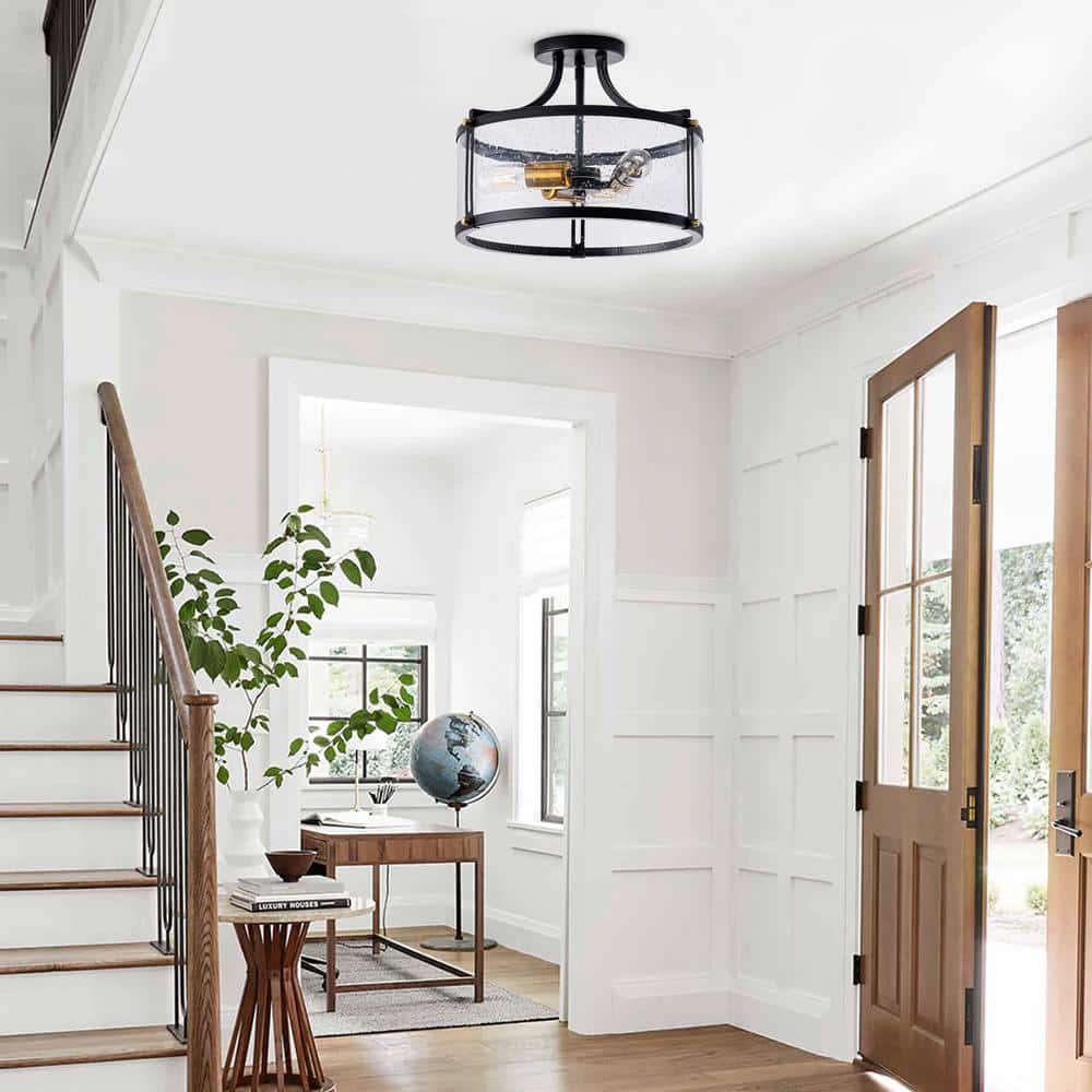 aiwen 15.7 in. 3-Light Industrial Black Semi-Flush Mount Ceiling Light - $40