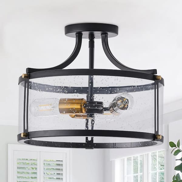 aiwen 15.7 in. 3-Light Industrial Black Semi-Flush Mount Ceiling Light - $40