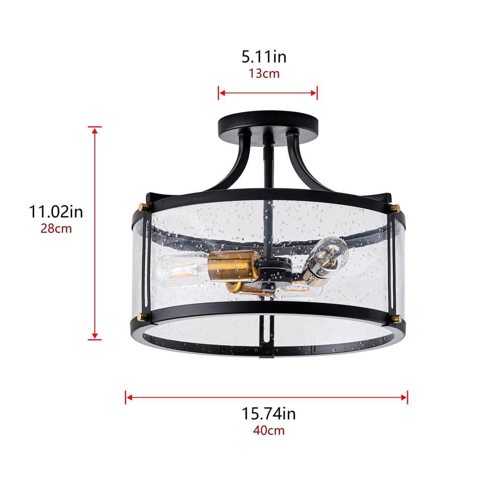 aiwen 15.7 in. 3-Light Industrial Black Semi-Flush Mount Ceiling Light - $40