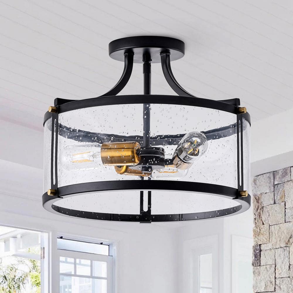 aiwen 15.7 in. 3-Light Industrial Black Semi-Flush Mount Ceiling Light - $40