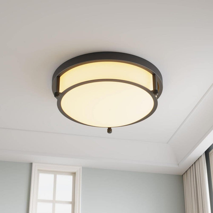 aiwen 13 in. 2-Light Industrial Black Flush Mount Farmhouse Light Fixture - $25