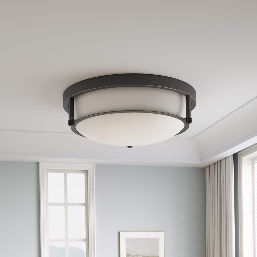 13 in. 2-Light Industrial Black Flush Mount Farmhouse Close to Ceiling Light Fixture- $25