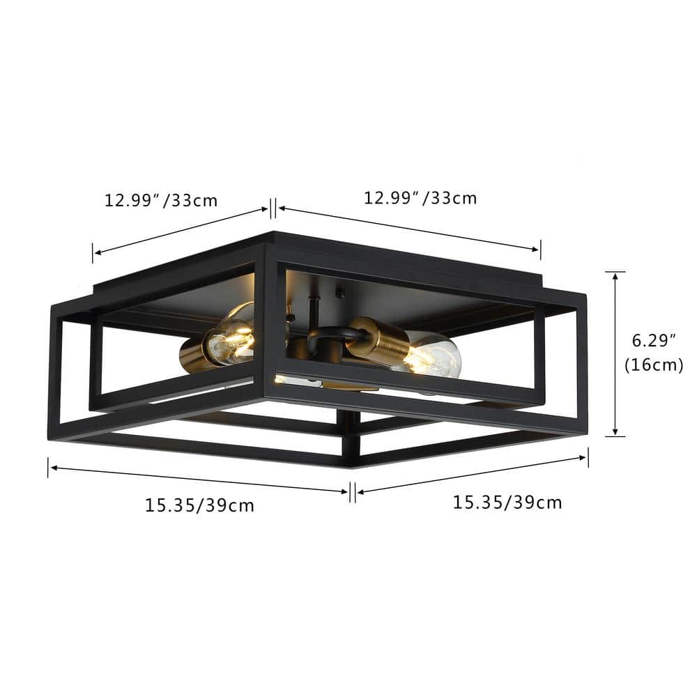 aiwen 15.4 in. 3-Light Black Farmhouse Caged Square Flush Mount Ceiling Lighting - $75