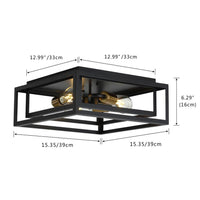 aiwen 15.4 in. 3-Light Black Farmhouse Caged Square Flush Mount Ceiling Lighting - $75
