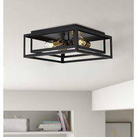 aiwen 15.4 in. 3-Light Black Farmhouse Caged Square Flush Mount Ceiling Lighting - $75