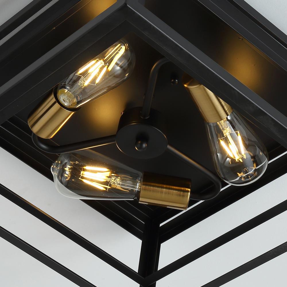 aiwen 15.4 in. 3-Light Black Farmhouse Caged Square Flush Mount Ceiling Lighting - $75