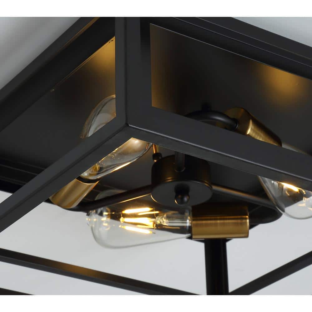 aiwen 15.4 in. 3-Light Black Farmhouse Caged Square Flush Mount Ceiling Lighting - $75
