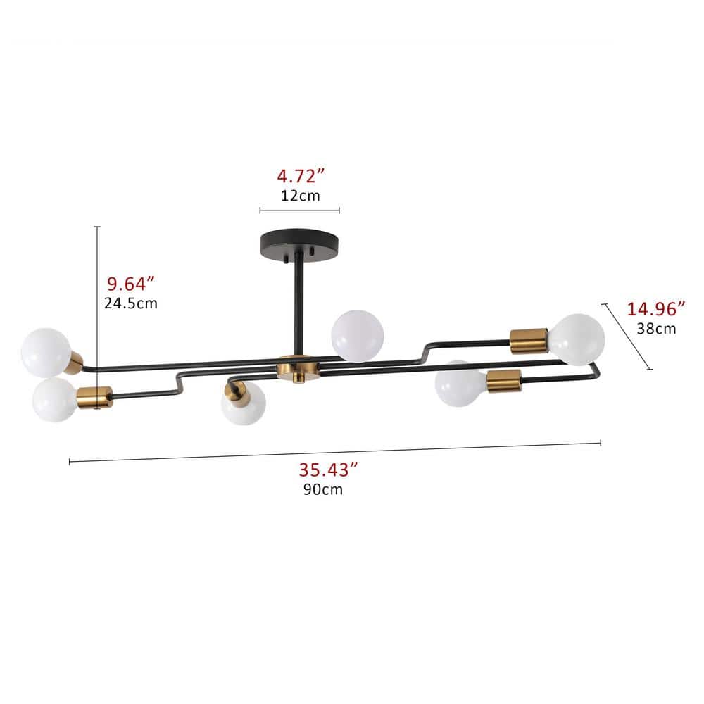 aiwen Industrial Sputnik 35.43 in. 6-Light Oversized Semi-Flush Mount Ceiling Light - $40