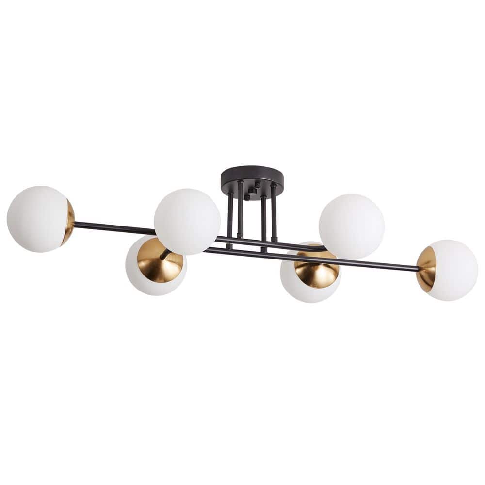 aiwen 6.61 in. 6-Light Black Sputnik Semi-Flush Mount Ceiling Light Fixture - $65