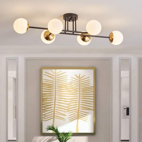 36.61 in. 6-Light Black Sputnik Oversized Semi-Flush Mount Ceiling Light Fixture - $80