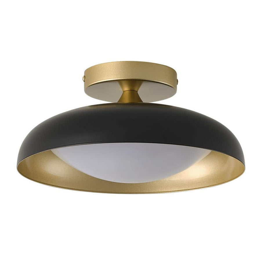 Mid Century 1-Light 11.41in. Dimmable Black and Gold Semi-Flush Mount Ceiling Light - $50
