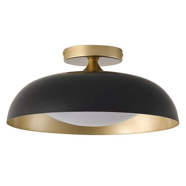 Mid Century 1-Light 14.96in. Dimmable Black and Gold Semi-Flush Mount Ceiling Light - $55