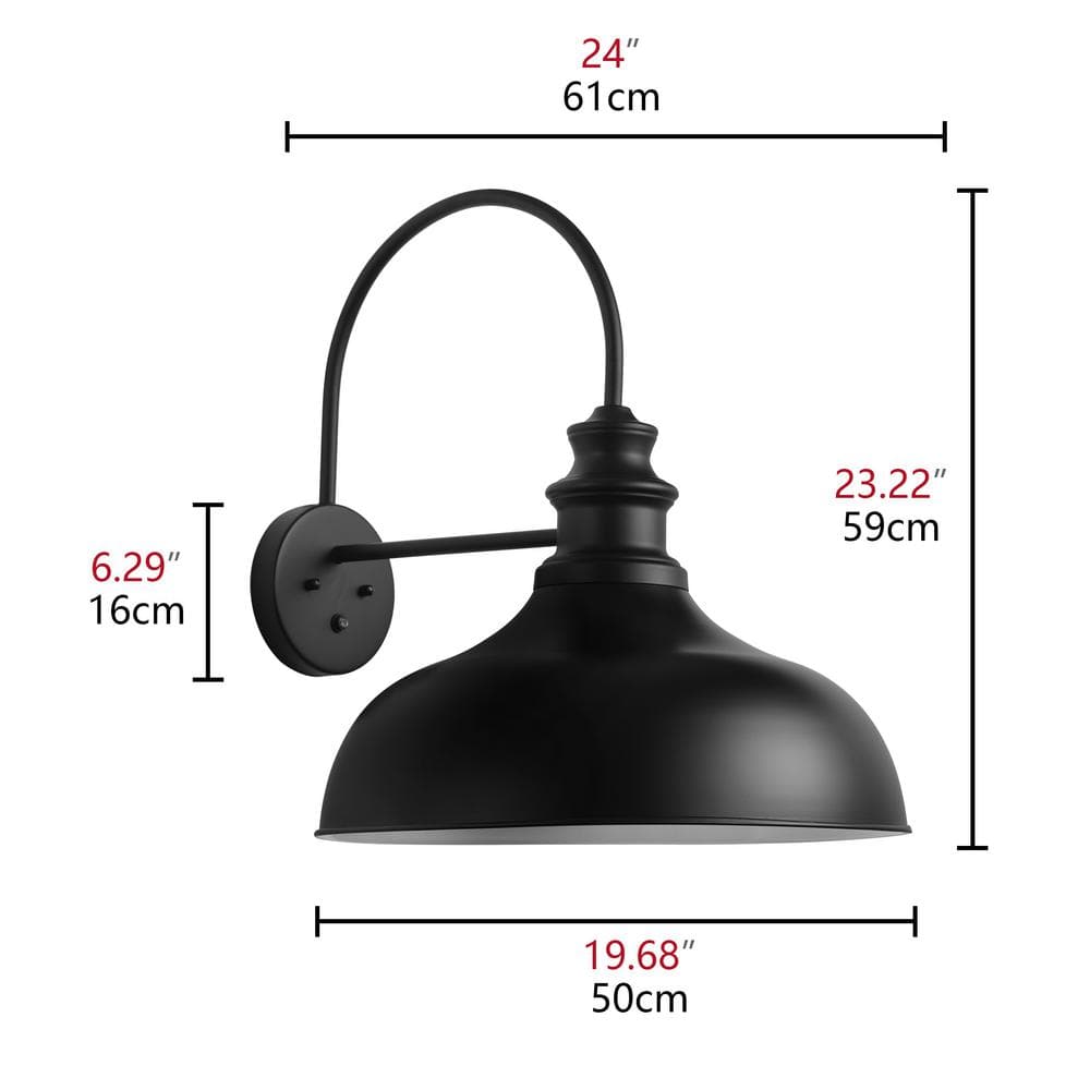 aiwen Modern 19.68 in. W 1-Light Black Gooseneck Oversized Barn Light Fixture - $50