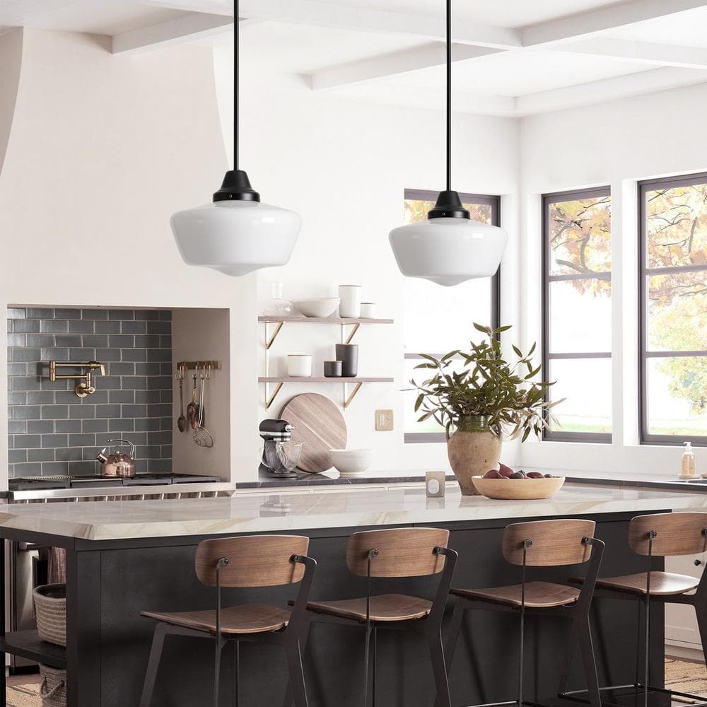 aiwen 1-Light 11.81 in. Black Schoolhouse Pendant Light Adjustable Height - $45