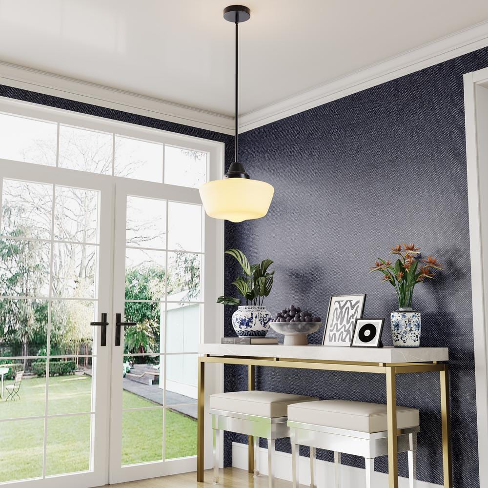 aiwen 1-Light 11.81 in. Black Schoolhouse Pendant Light Adjustable Height - $45