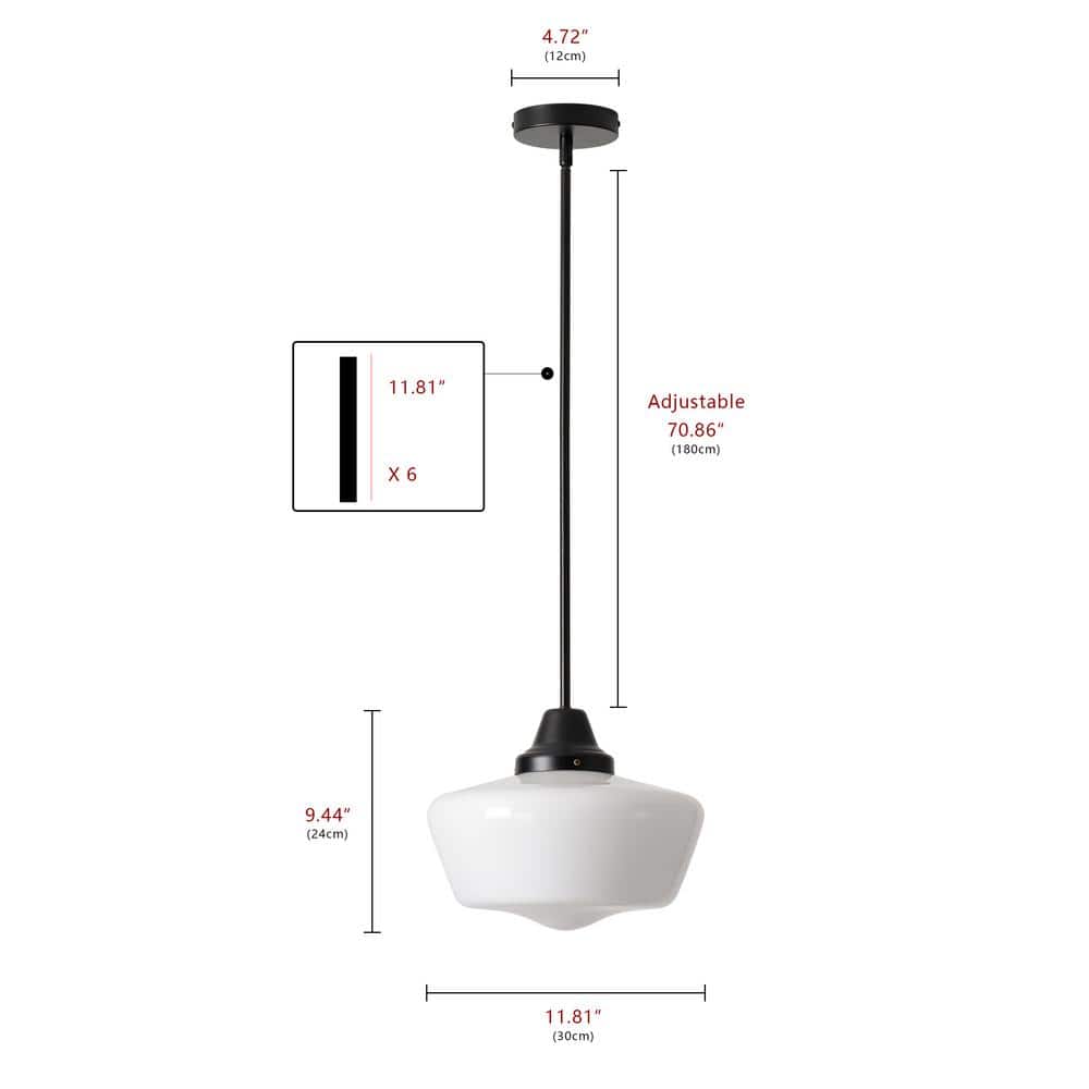 aiwen 1-Light 11.81 in. Black Schoolhouse Pendant Light Adjustable Height - $45