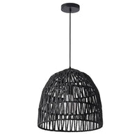 15 in. 1-Light Black Basket Design Dome Pendant Lighting with Woven Rattan Shade - $45