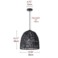 15 in. 1-Light Black Basket Design Dome Pendant Lighting with Woven Rattan Shade - $45