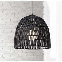 15 in. 1-Light Black Basket Design Dome Pendant Lighting with Woven Rattan Shade - $45