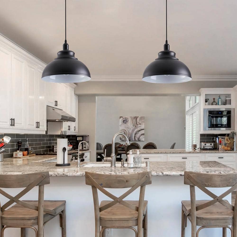 aiwen 40-Watt 1-Light 13.7 in. Farmhouse Island Black Pendant Light Adjustable - $25