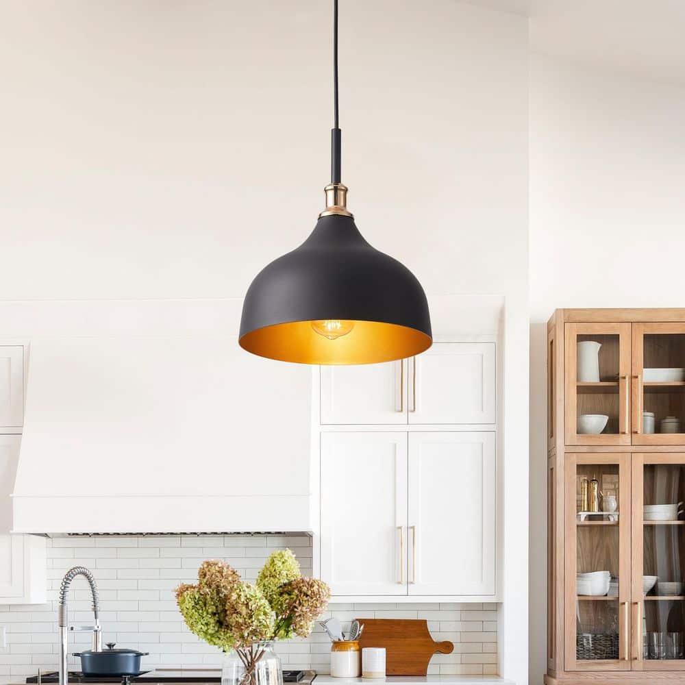 aiwen 10.2 in. 1-Light Farmhouse Dome Shaded Pendant Light Metal Hanging Light - $35