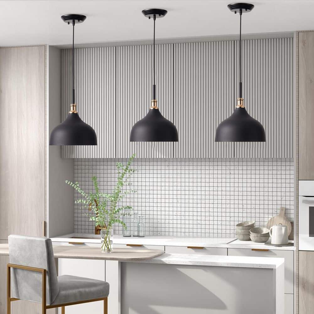 aiwen 10.2 in. 1-Light Farmhouse Dome Shaded Pendant Light Metal Hanging Light - $35
