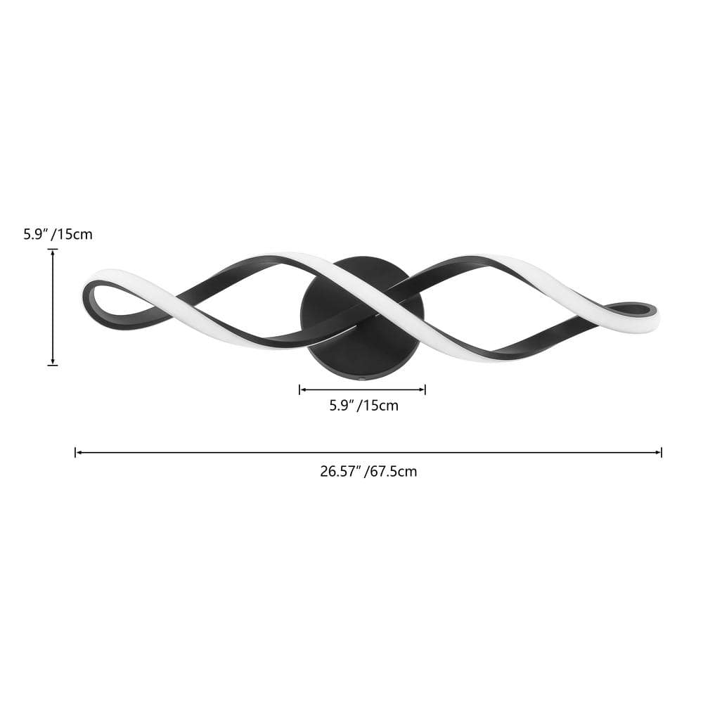 aiwen 26.6 in. 1-Light LED Modern Black Bathroom Vanity Light - $35