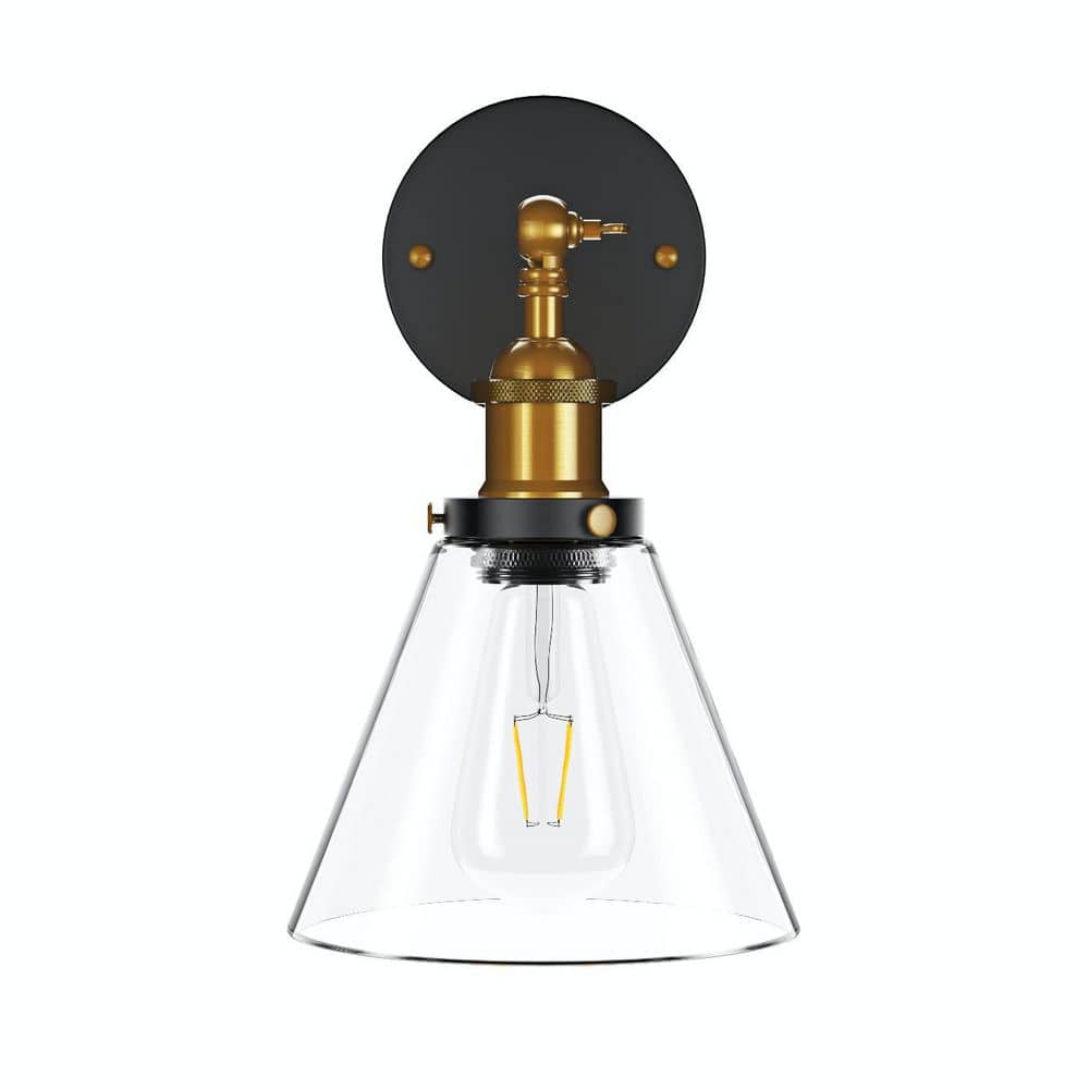 aiwen 1-Light Black Metal Vintage Industrial Sconce with Clear Glass Shade - $30