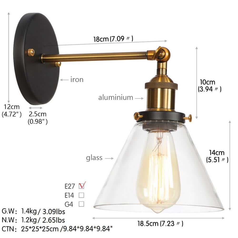 aiwen 1-Light Black Metal Vintage Industrial Sconce with Clear Glass Shade - $30
