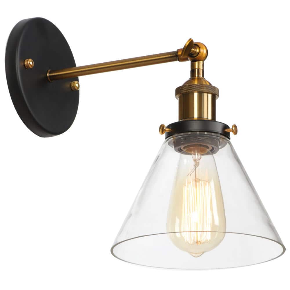 aiwen 1-Light Black Metal Vintage Industrial Sconce with Clear Glass Shade - $30