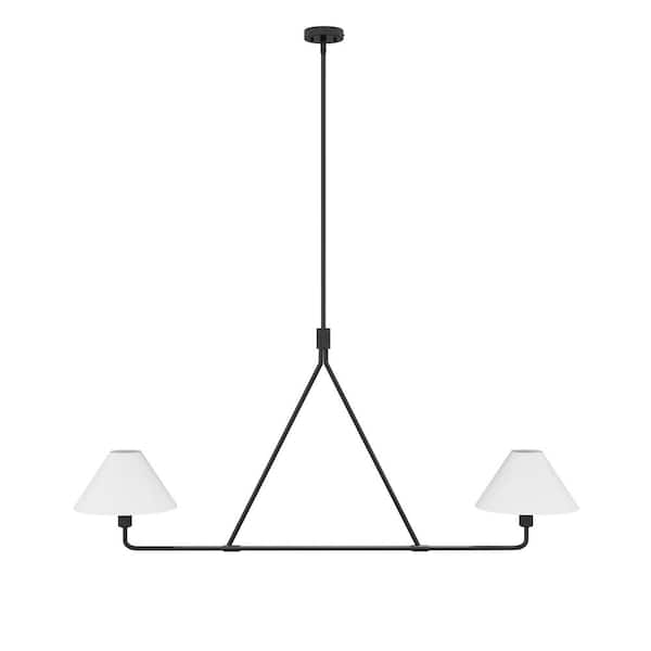 46.45 in. 2Light Kitchen Island Linear Chandelier Classic Matte Black Pendant Light - $65