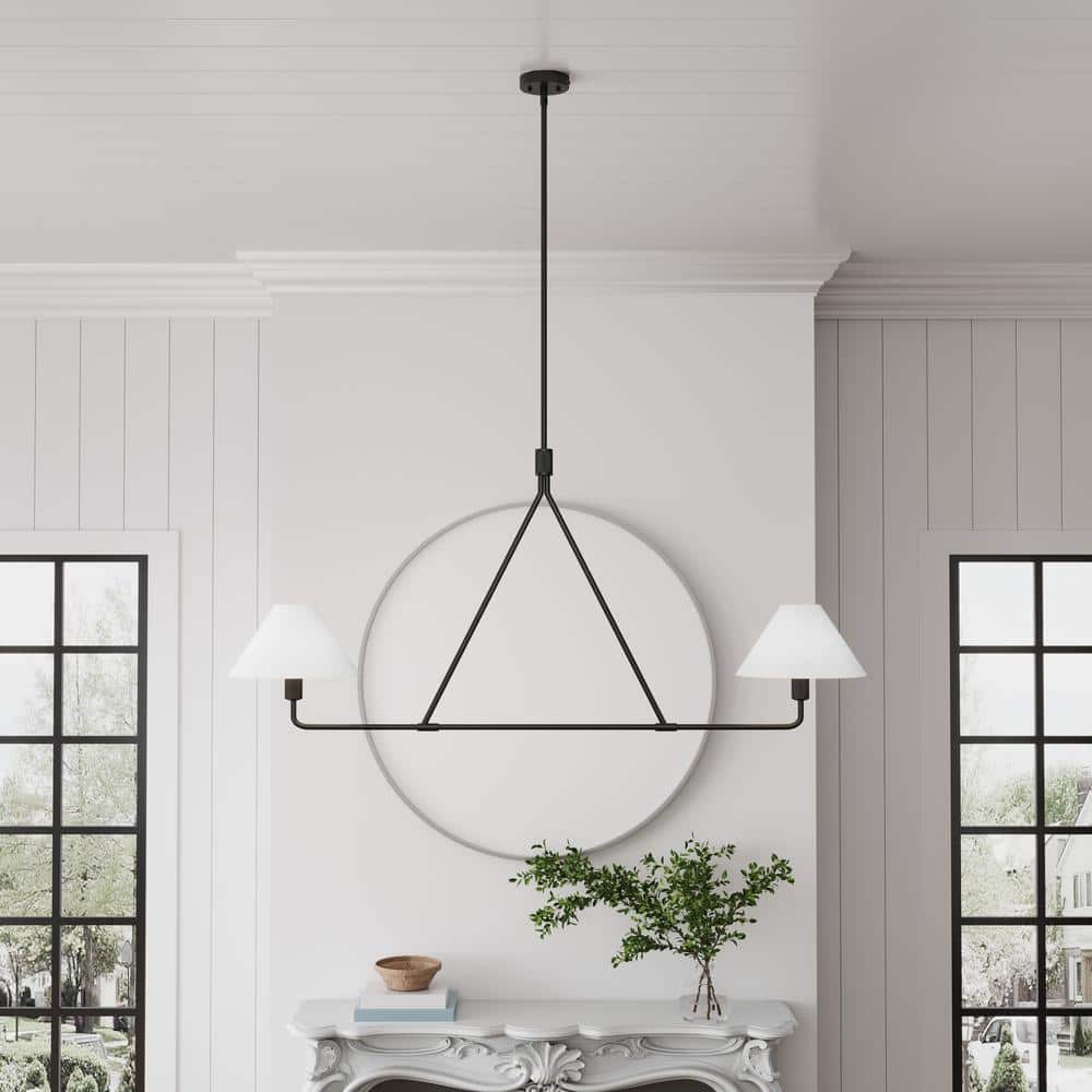 46.45 in. 2Light Kitchen Island Linear Chandelier Classic Matte Black Pendant Light - $65