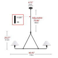 46.45 in. 2Light Kitchen Island Linear Chandelier Classic Matte Black Pendant Light - $65