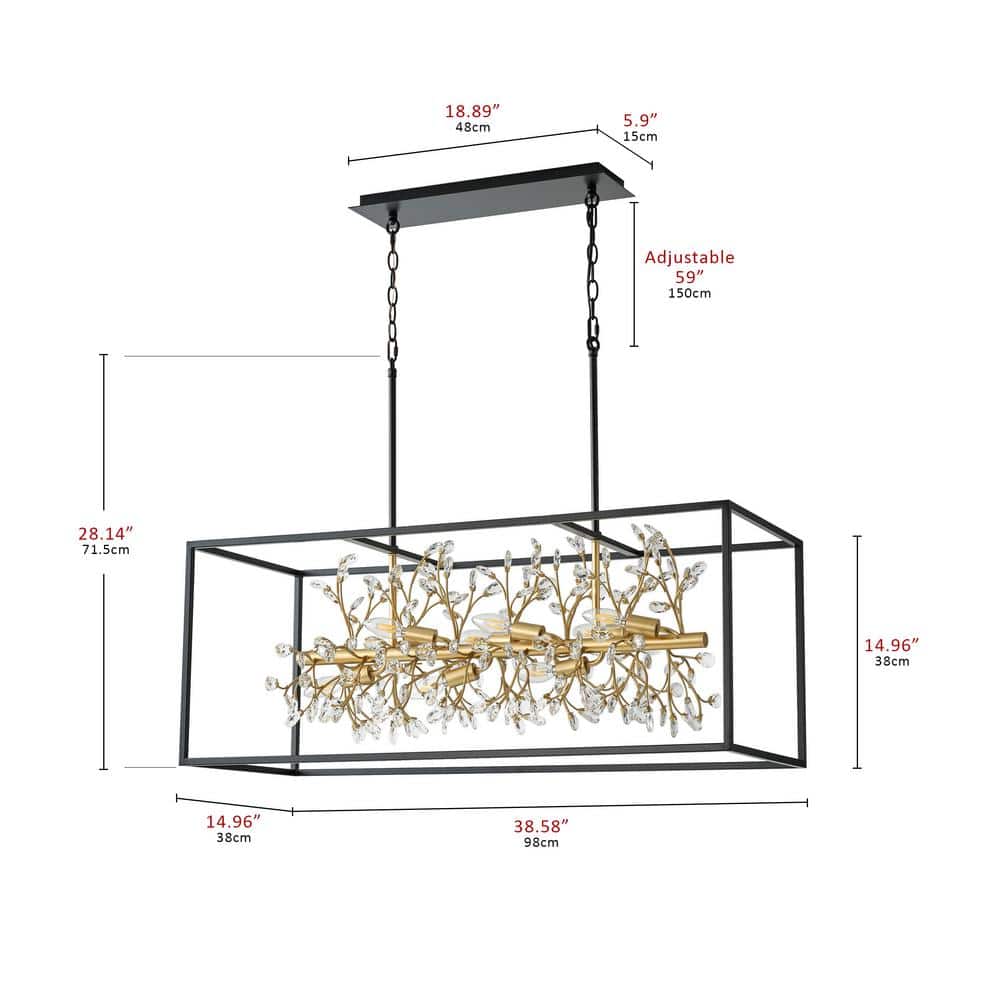 Modern 38.58 in. 9-Light Crystal Chandeliers Black and Gold Hanging Light - $285