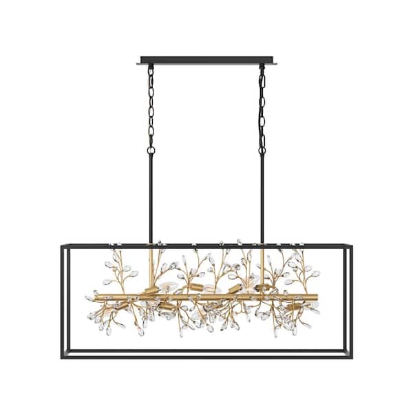 Modern 38.58 in. 9-Light Crystal Chandeliers Black and Gold Hanging Light - $285