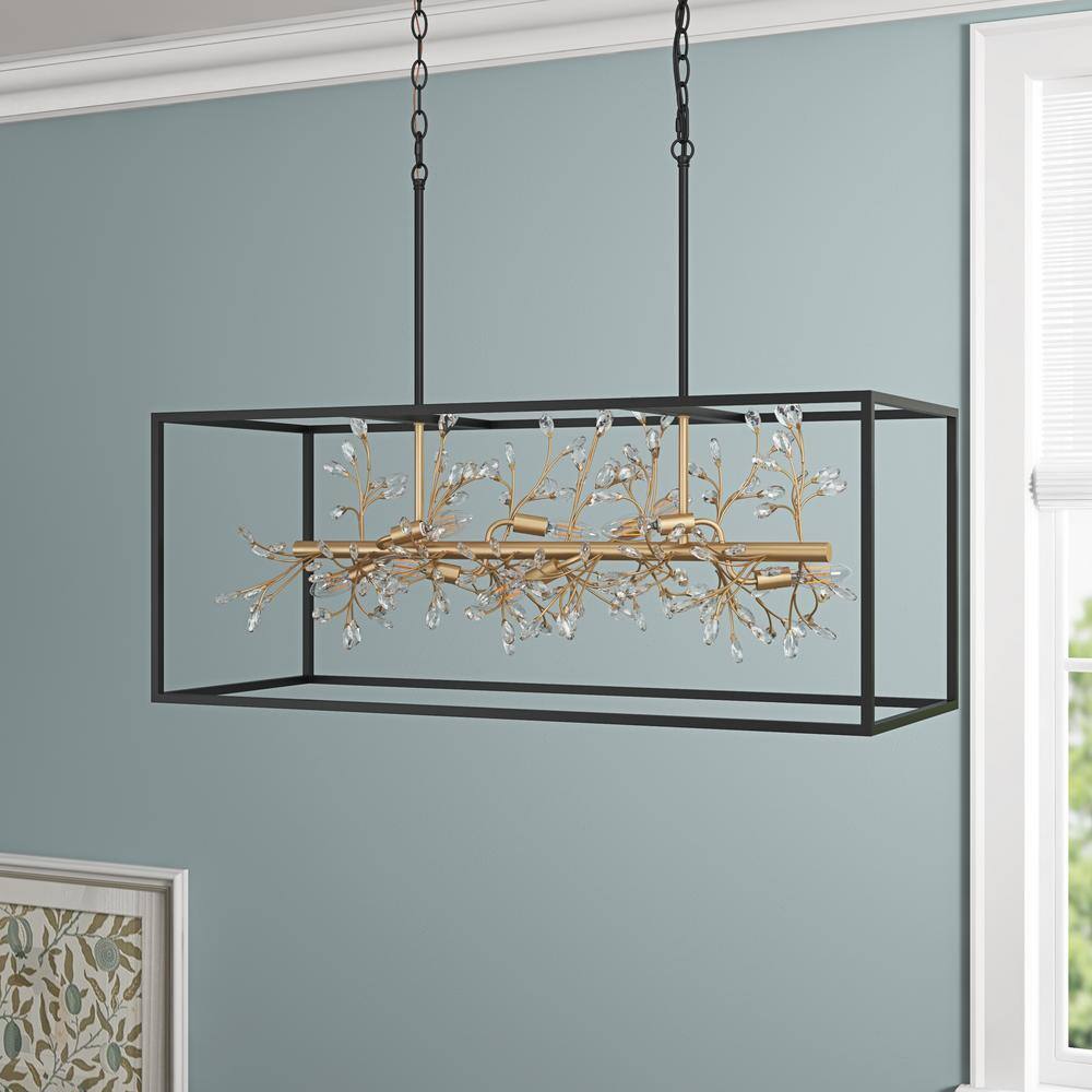 Modern 38.58 in. 9-Light Crystal Chandeliers Black and Gold Hanging Light - $285
