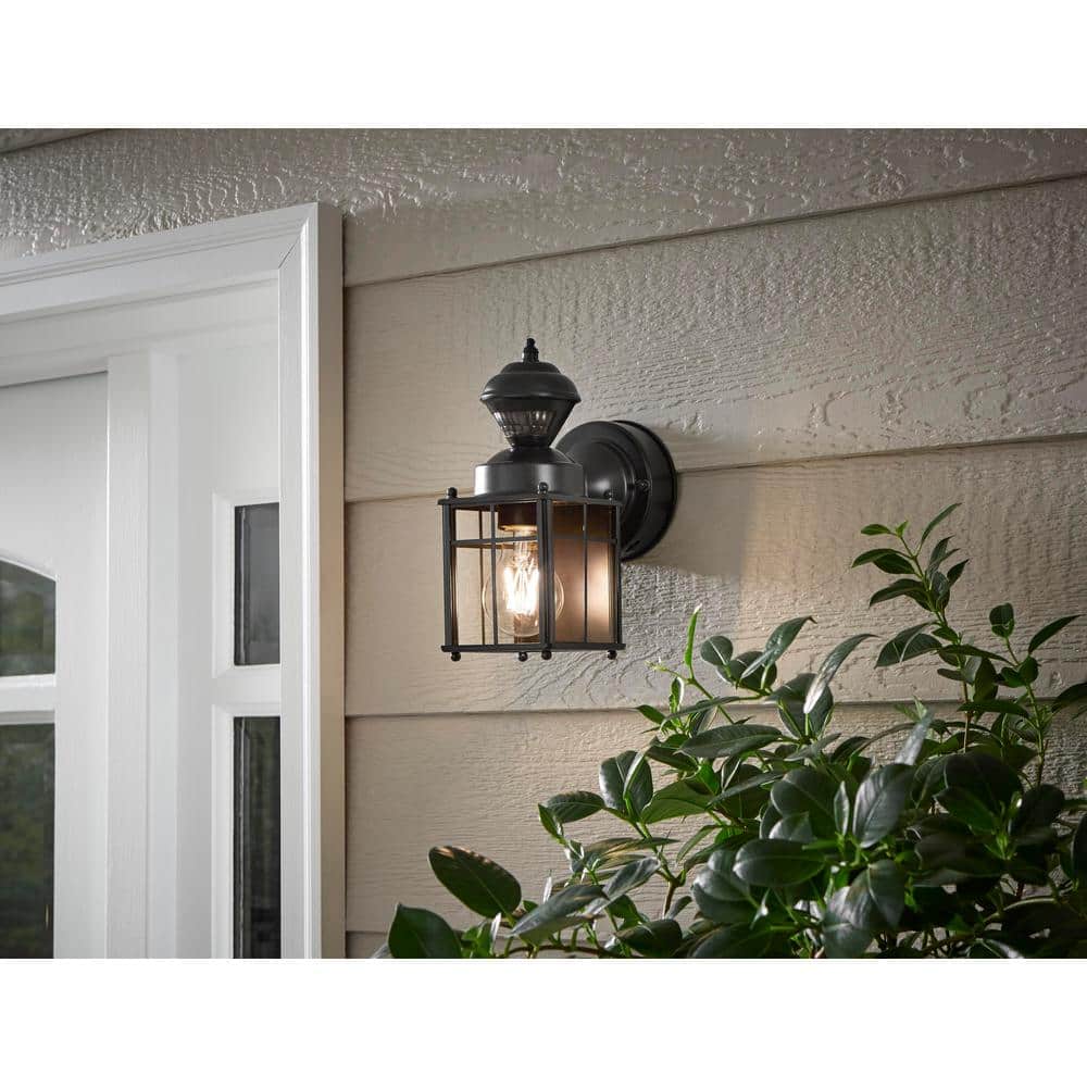 Bayside 9.5 in. Black Farmhouse 150-Degree Motion Sensor Outdoor 1-Light Wall Sconce - $30